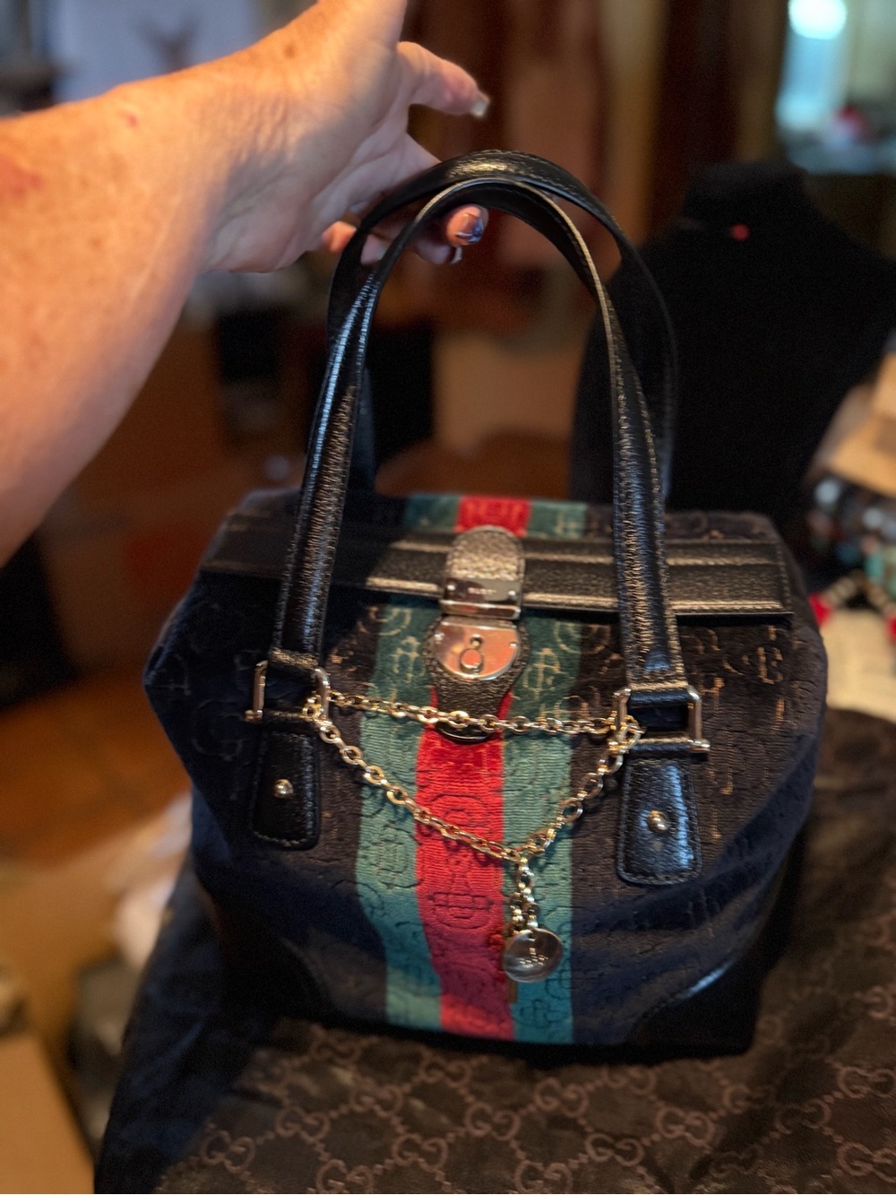 Vintage Rare Gucci Velvet Horsebit Boston Bag